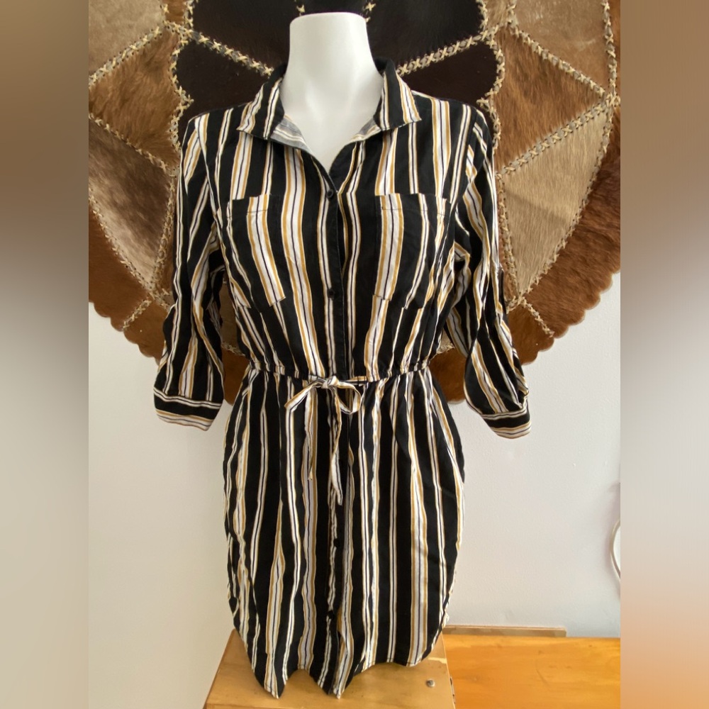 🐦‍⬛ 5/$25 🐦‍⬛  Funky Warped Marble Striped Tunic/Dress 3/4 Sleeve